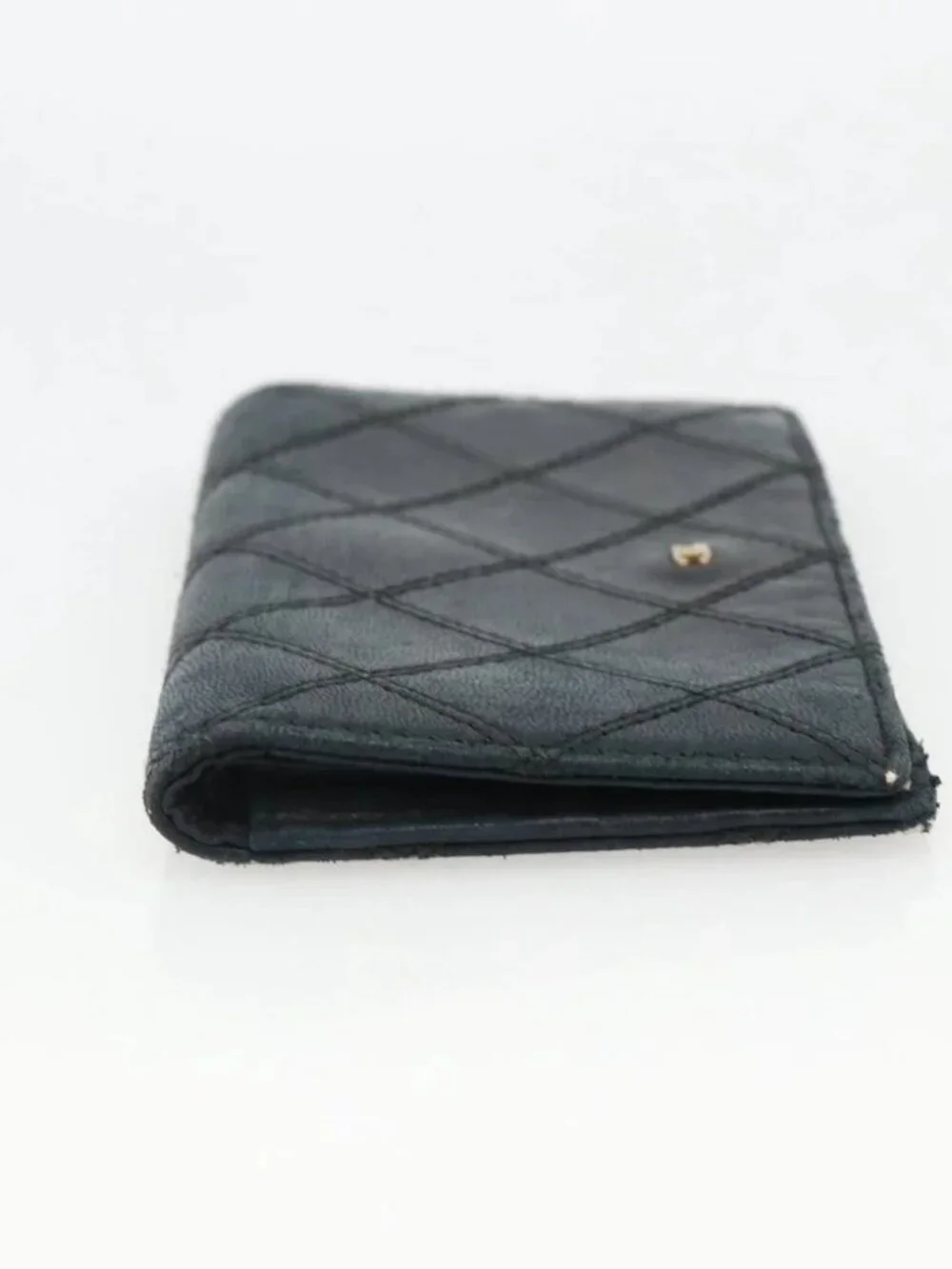 CHANEL Bicolore Card Case Lamb Skin Black CC Auth INZ119